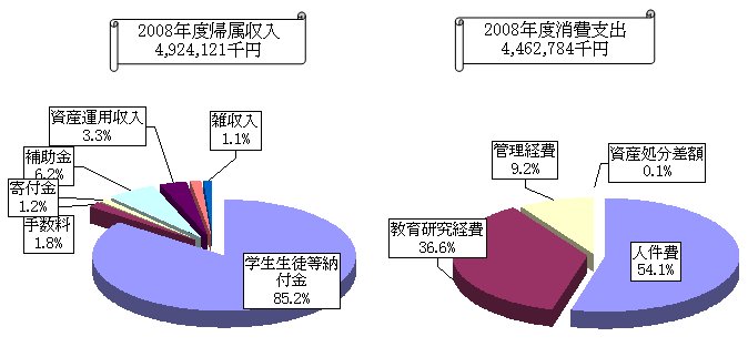 2008年度帰属収入・消費支出　円グラフ